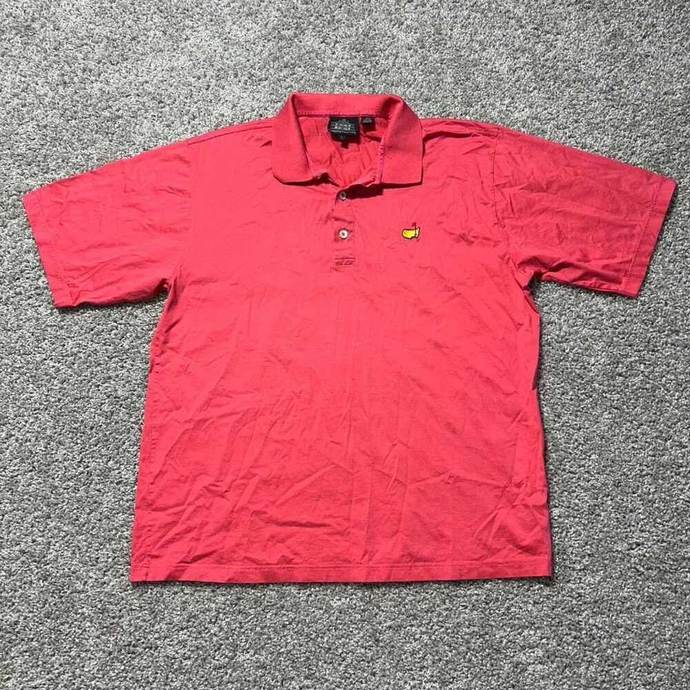 Masters Golf Polo Shirt Red Embroidered Logo Mens Size L Short Sleeve